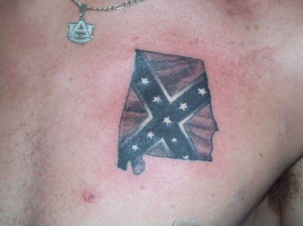 Rebal Flag Tattoo On Chest